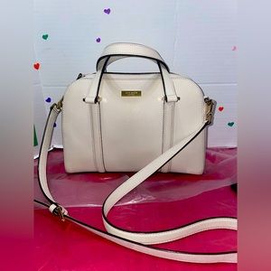 Kate Spade New York Women's Beige Leather Detachable Strap Satchel Bag